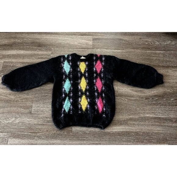 Vintage Tam O’Shanter Mohair Sweater‎ Large Black Argyle UK Made 80s PunK Unisex - Picture 6 of 6